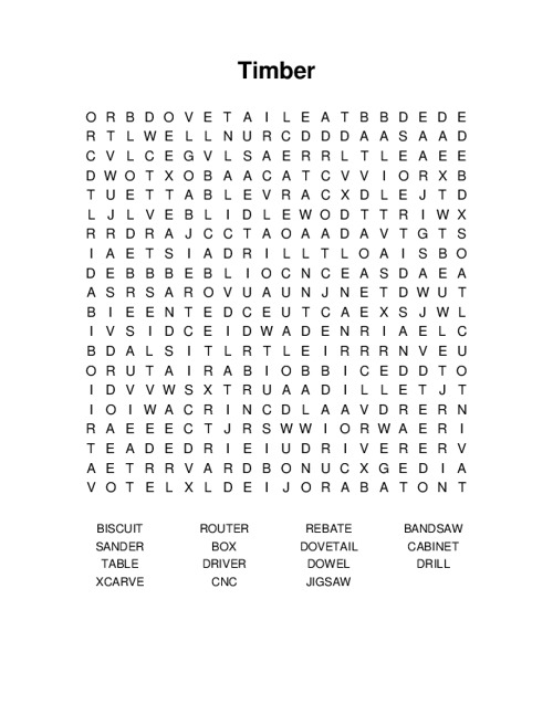 Timber Word Search Puzzle