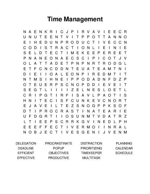 Time Management Word Search Puzzle