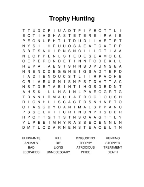 Trophy Hunting Word Search Puzzle