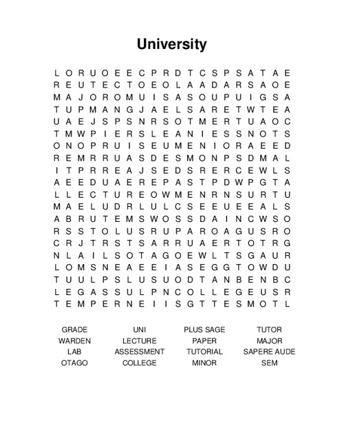 University Word Search Puzzle