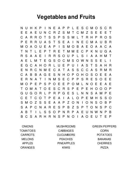 Vegetables and Fruits Word Search Puzzle