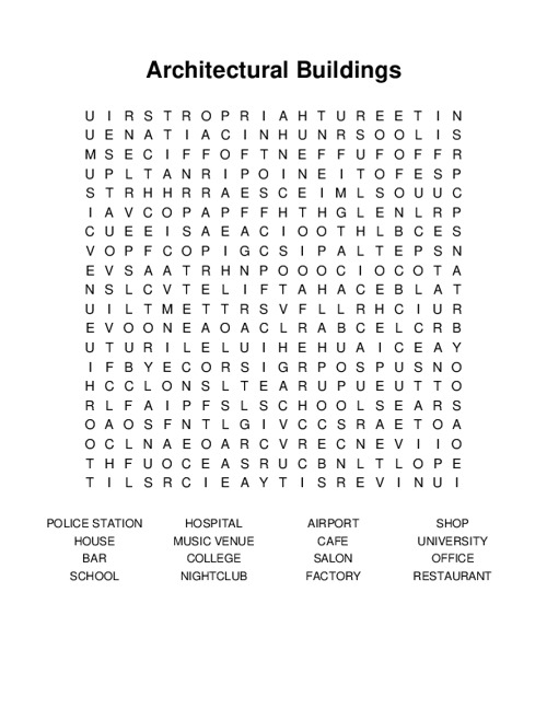 Architectural Buildings Word Search Puzzle