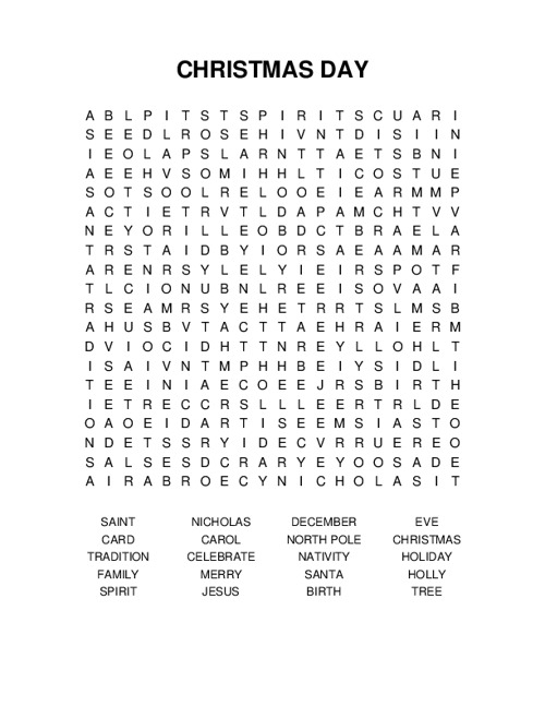 CHRISTMAS DAY Word Search Puzzle