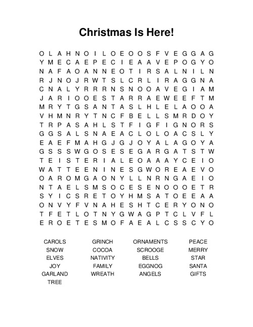 Christmas Is Here! Word Search Puzzle