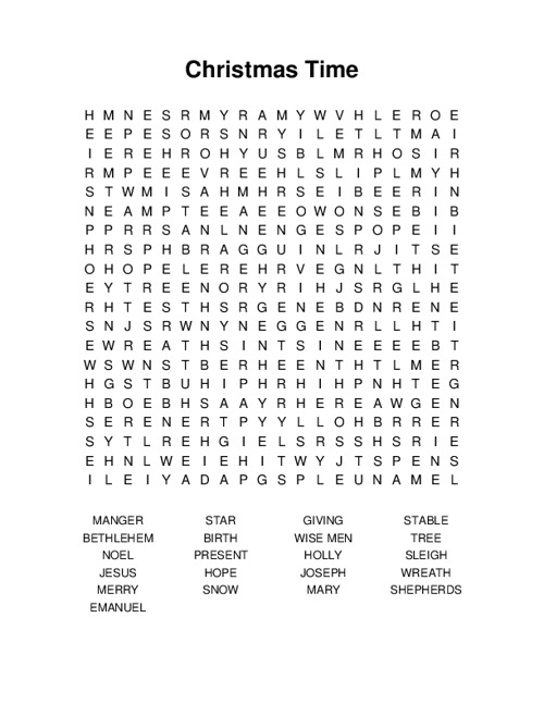 Christmas Time Word Search Puzzle