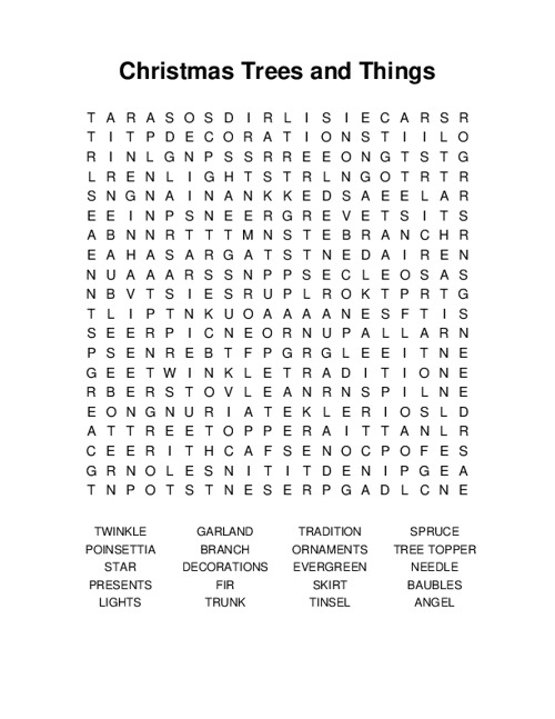 Christmas Trees and Things Word Search Puzzle