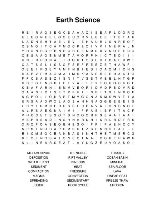 Earth Science Word Search Puzzle