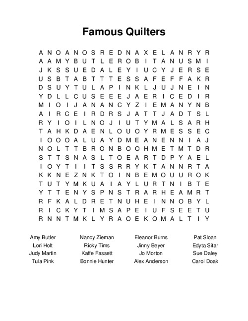 Famous Quilters Word Search Puzzle