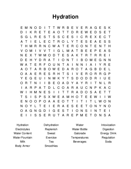 Hydration Word Search Puzzle