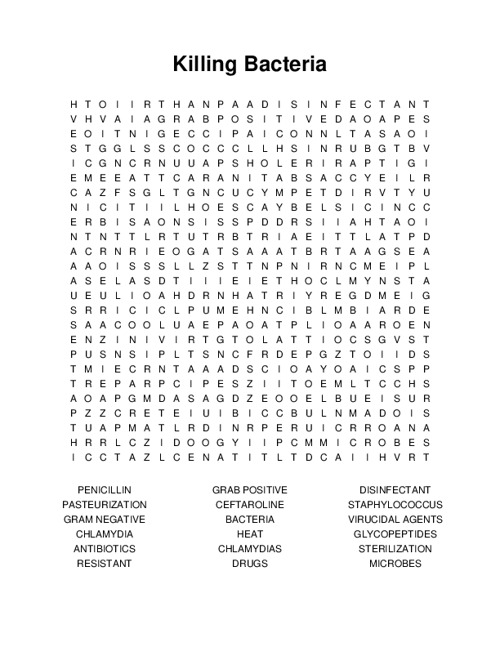 Killing Bacteria Word Search Puzzle