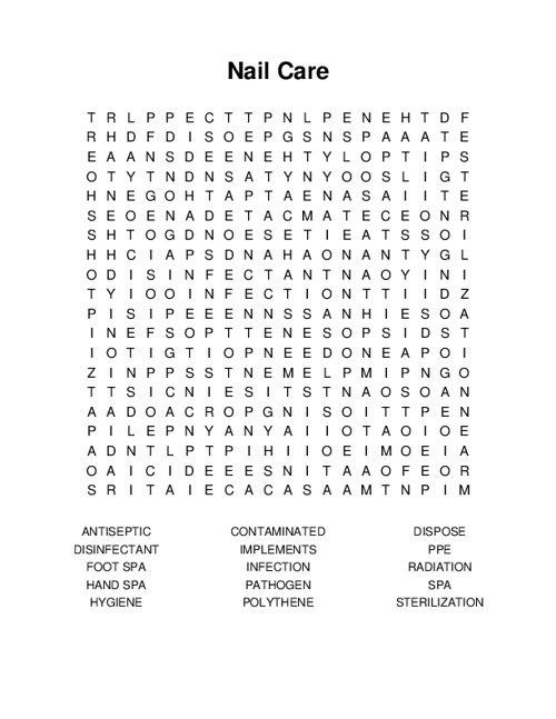 Nail Care Word Search Puzzle