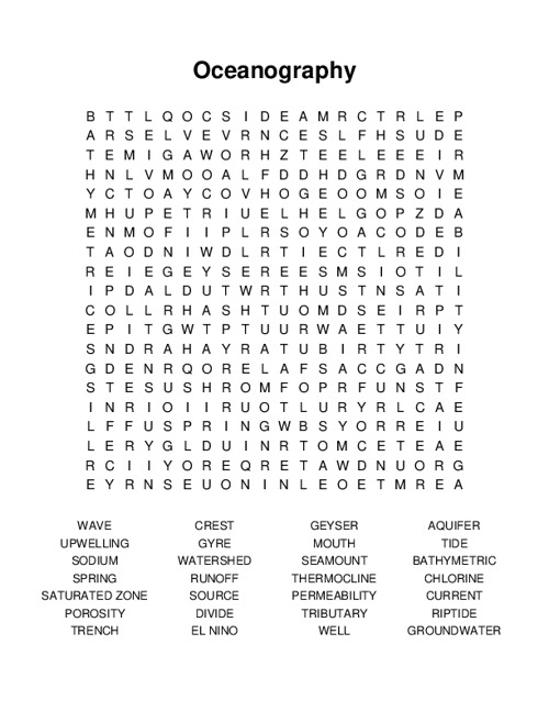 Oceanography Word Search Puzzle
