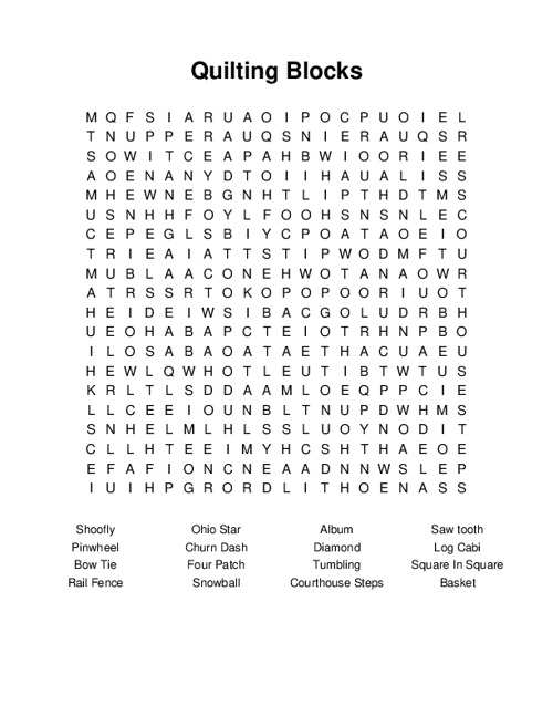 Quilting Blocks Word Search Puzzle
