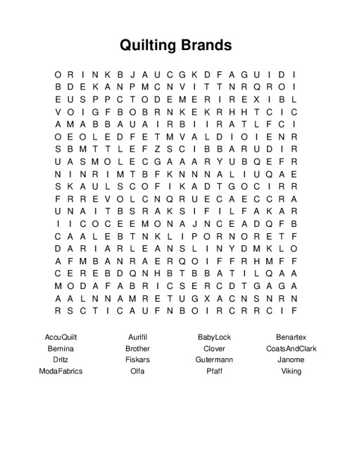 Quilting Brands Word Search Puzzle