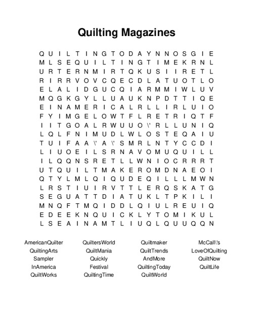 Quilting Magazines Word Search Puzzle