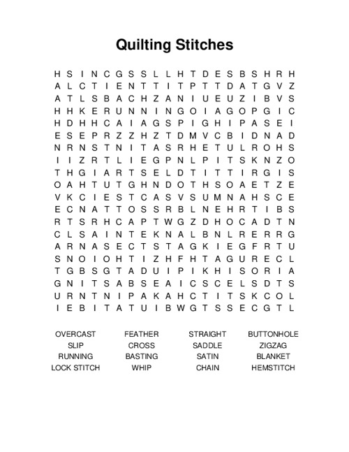 Quilting Stitches Word Search Puzzle
