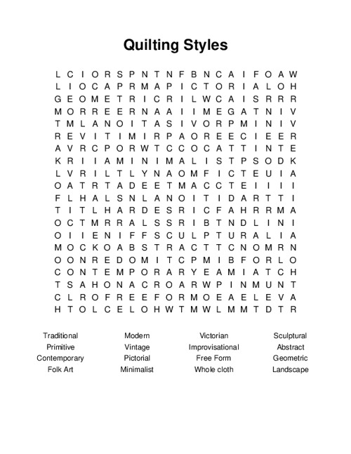 Quilting Styles Word Search Puzzle