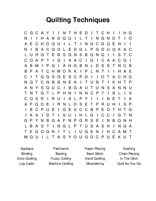 Quilting Techniques Word Search Puzzle
