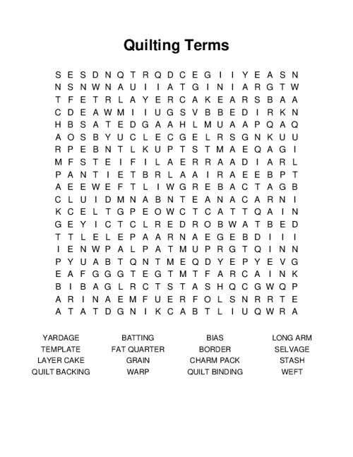 Quilting Terms Word Search Puzzle