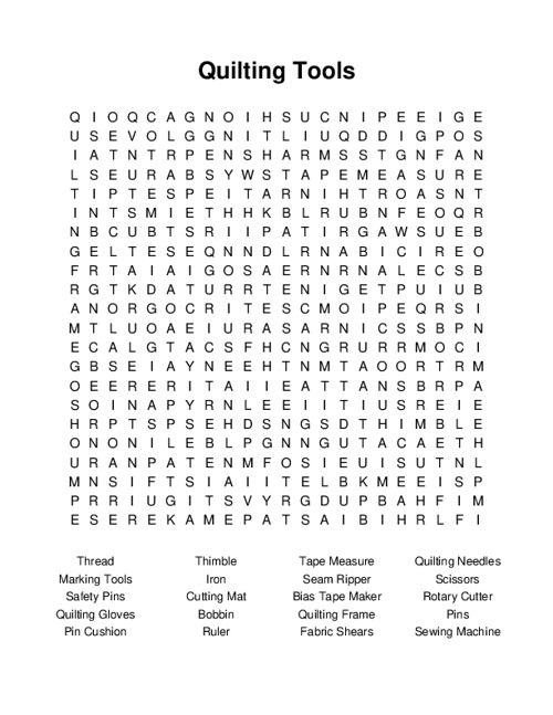 Quilting Tools Word Search Puzzle