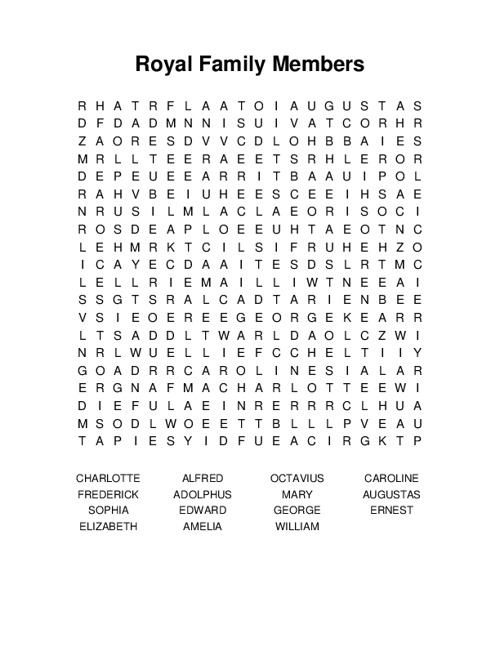 Royal Family Members Word Search Puzzle