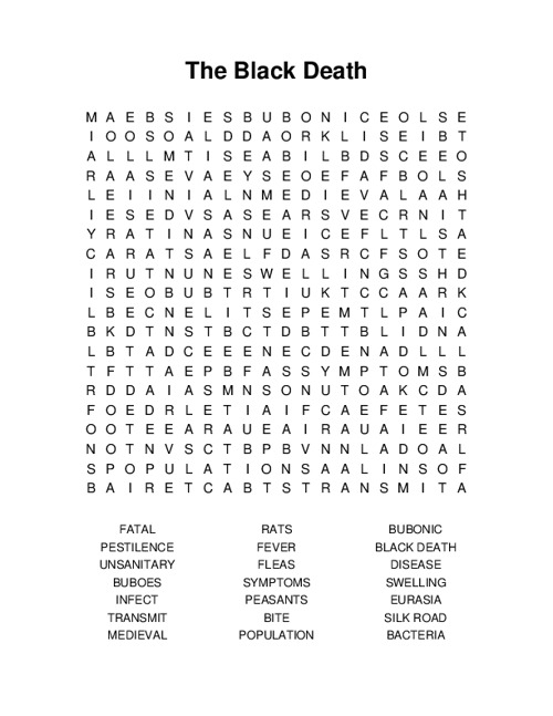 The Black Death Word Search Puzzle