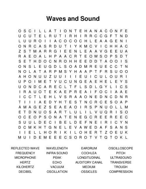 Waves and Sound Word Search Puzzle
