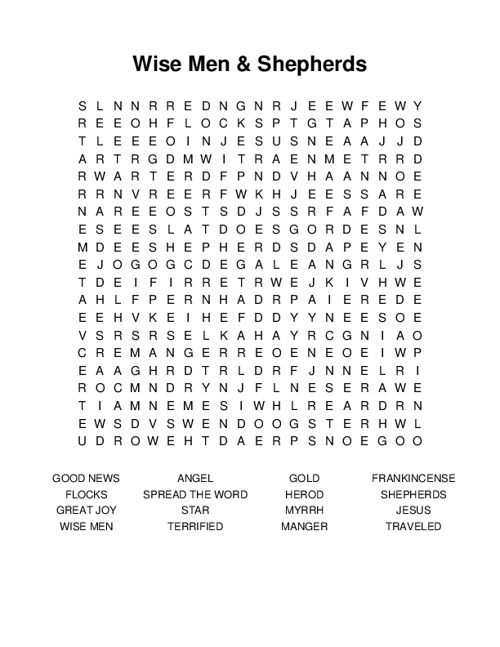 Wise Men & Shepherds Word Search Puzzle