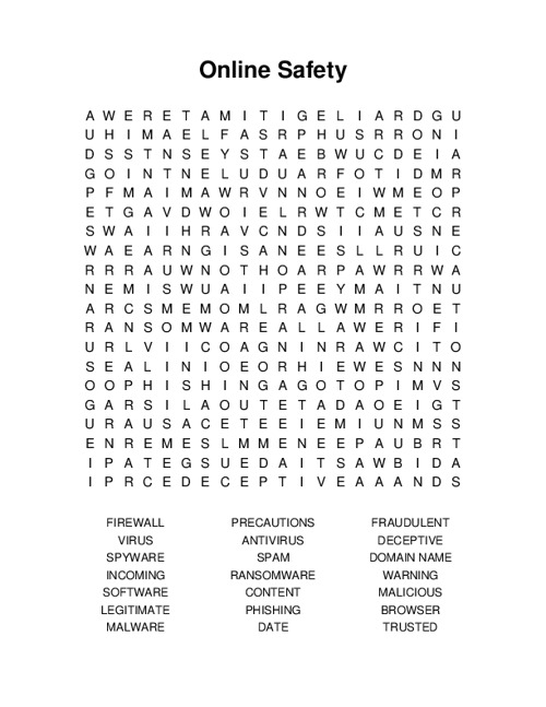 Online Safety Word Search Puzzle