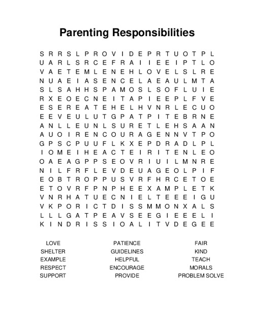 Parenting Responsibilities Word Search Puzzle