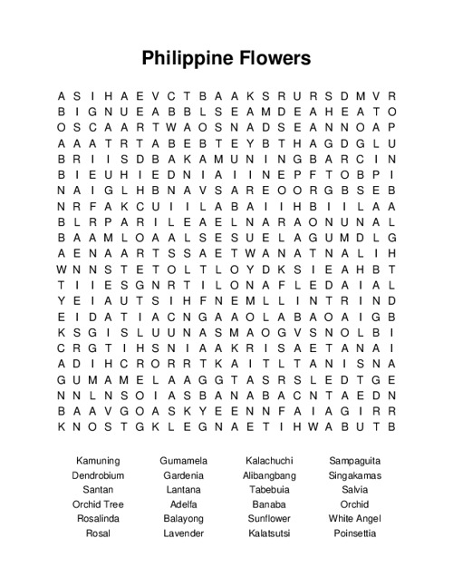 Philippine Flowers Word Search Puzzle