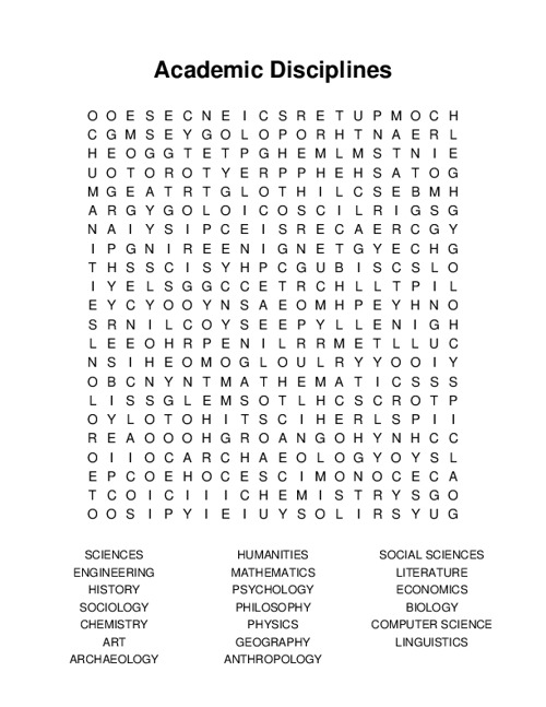 Academic Disciplines Word Search Puzzle