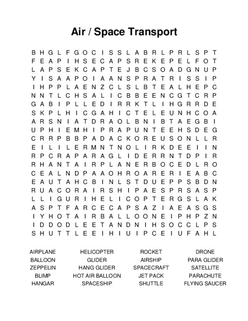 Air / Space Transport Word Search Puzzle