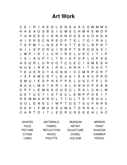 Art Work Word Search Puzzle
