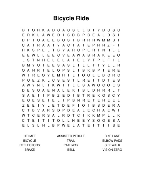 Bicycle Ride Word Search Puzzle