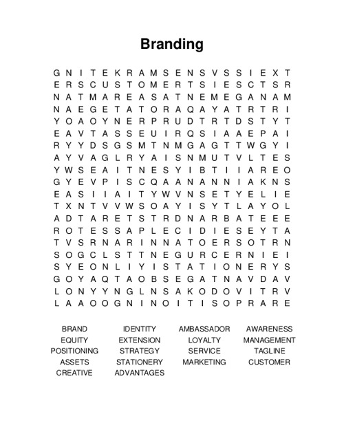 Branding Word Search Puzzle