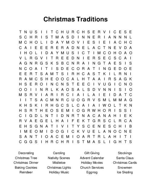 Christmas Traditions Word Search Puzzle