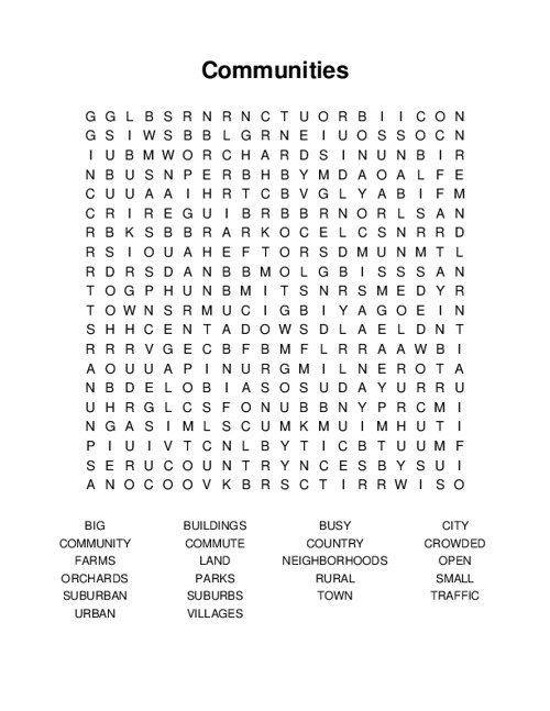 Communities Word Search Puzzle