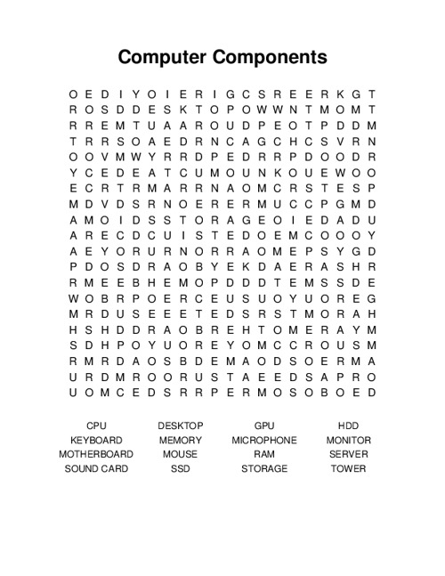 Computer Components Word Search Puzzle