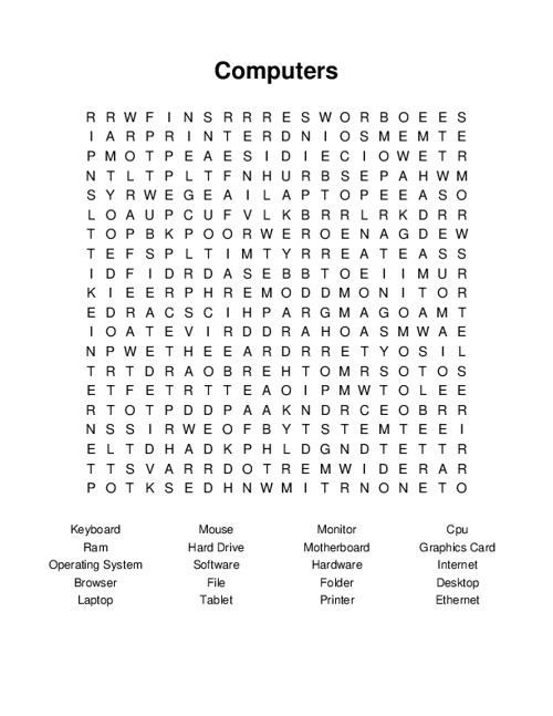 Computers Word Search Puzzle