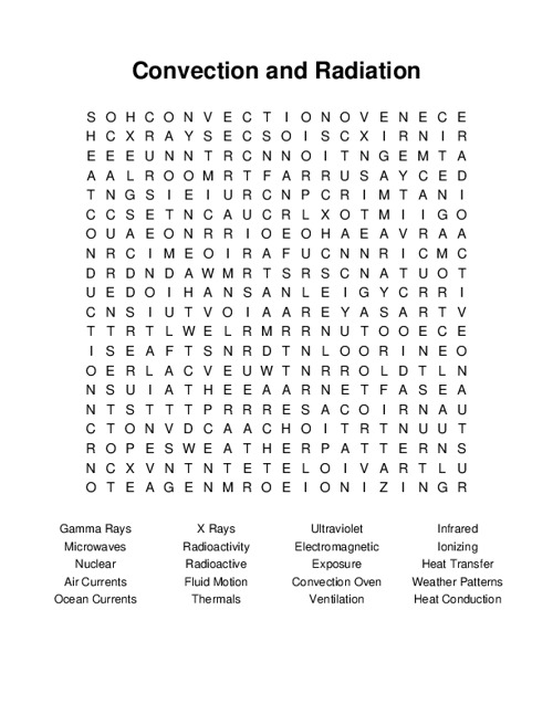 Convection and Radiation Word Search Puzzle