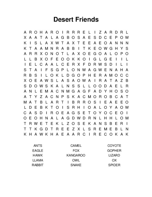 Desert Friends Word Search Puzzle