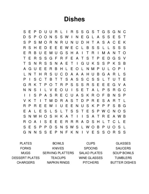 Dishes Word Search Puzzle