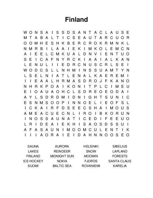 Finland Word Search Puzzle