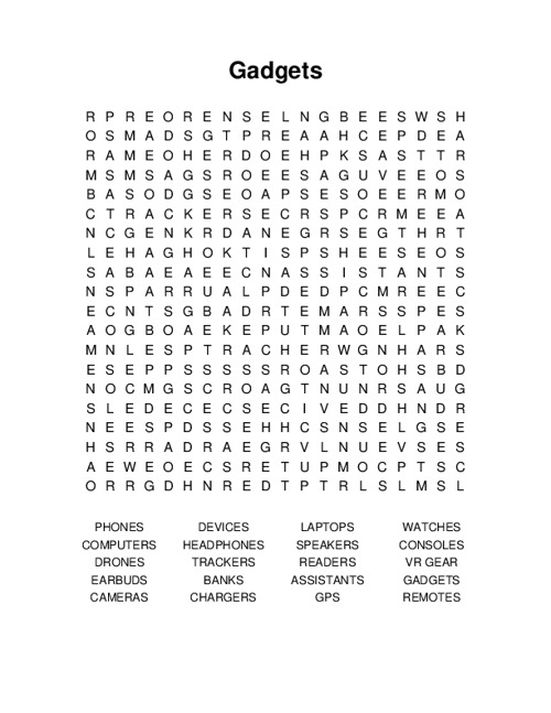 Gadgets Word Search Puzzle