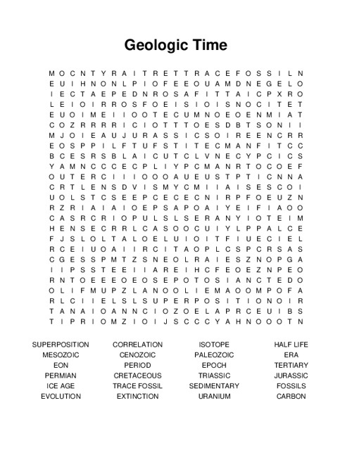 Geologic Time Word Search Puzzle