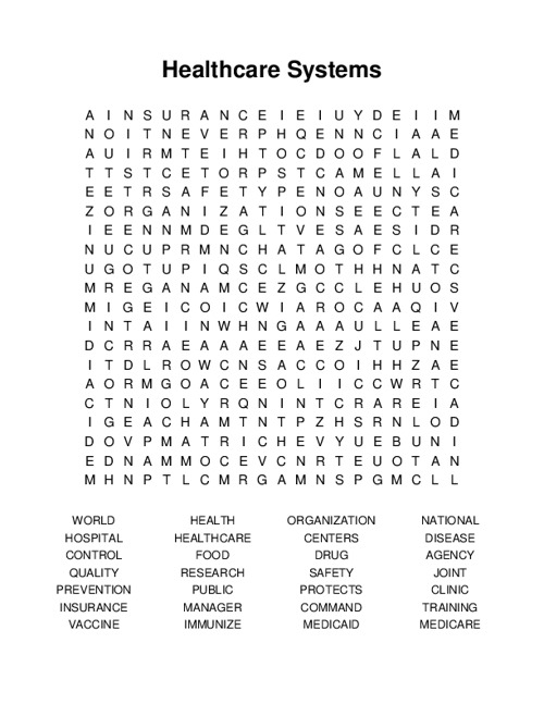 Healthcare Systems Word Search Puzzle