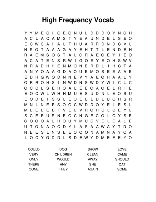 High Frequency Vocab Word Search Puzzle