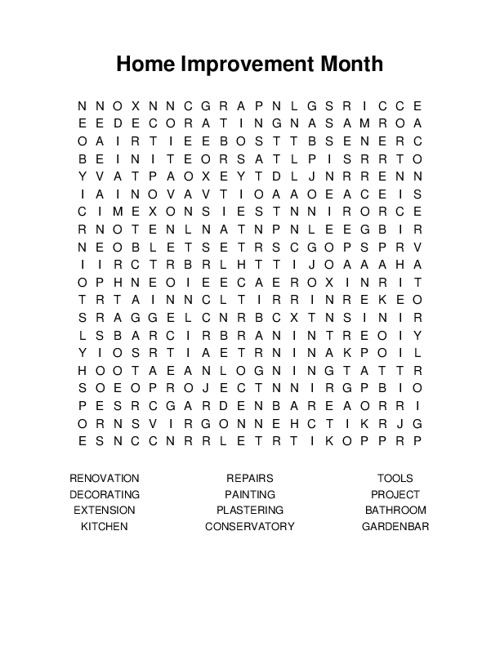 Home Improvement Month Word Search Puzzle
