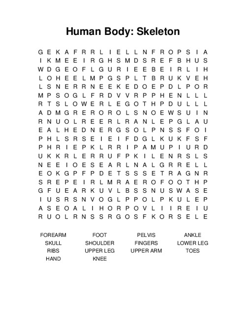 Human Body: Skeleton Word Search Puzzle